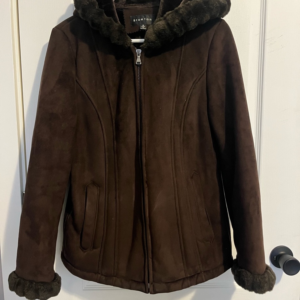 Braetan Brown Teddy Jacket with Faux Fur Hood and Quilted Fabric